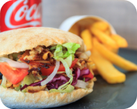 kebab with french fries in background