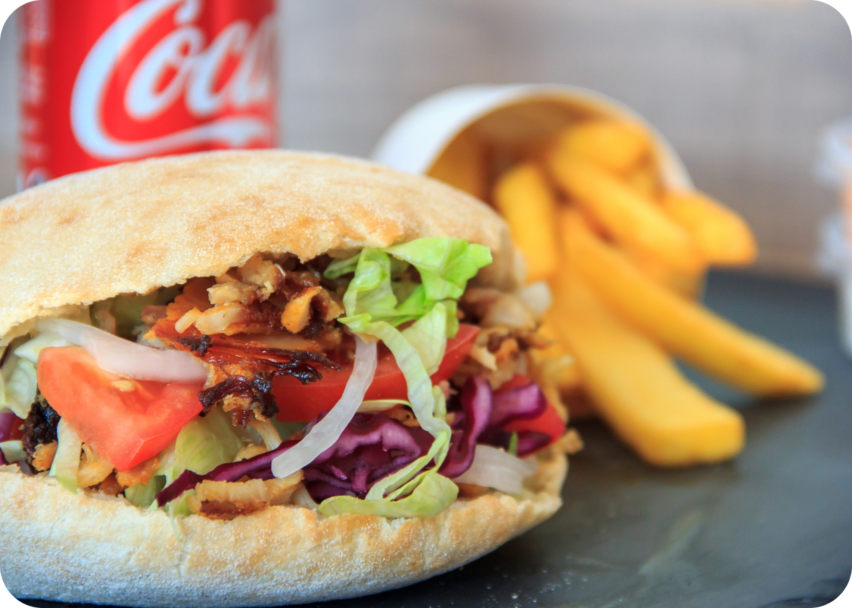 Kebab with fries with Coca cola